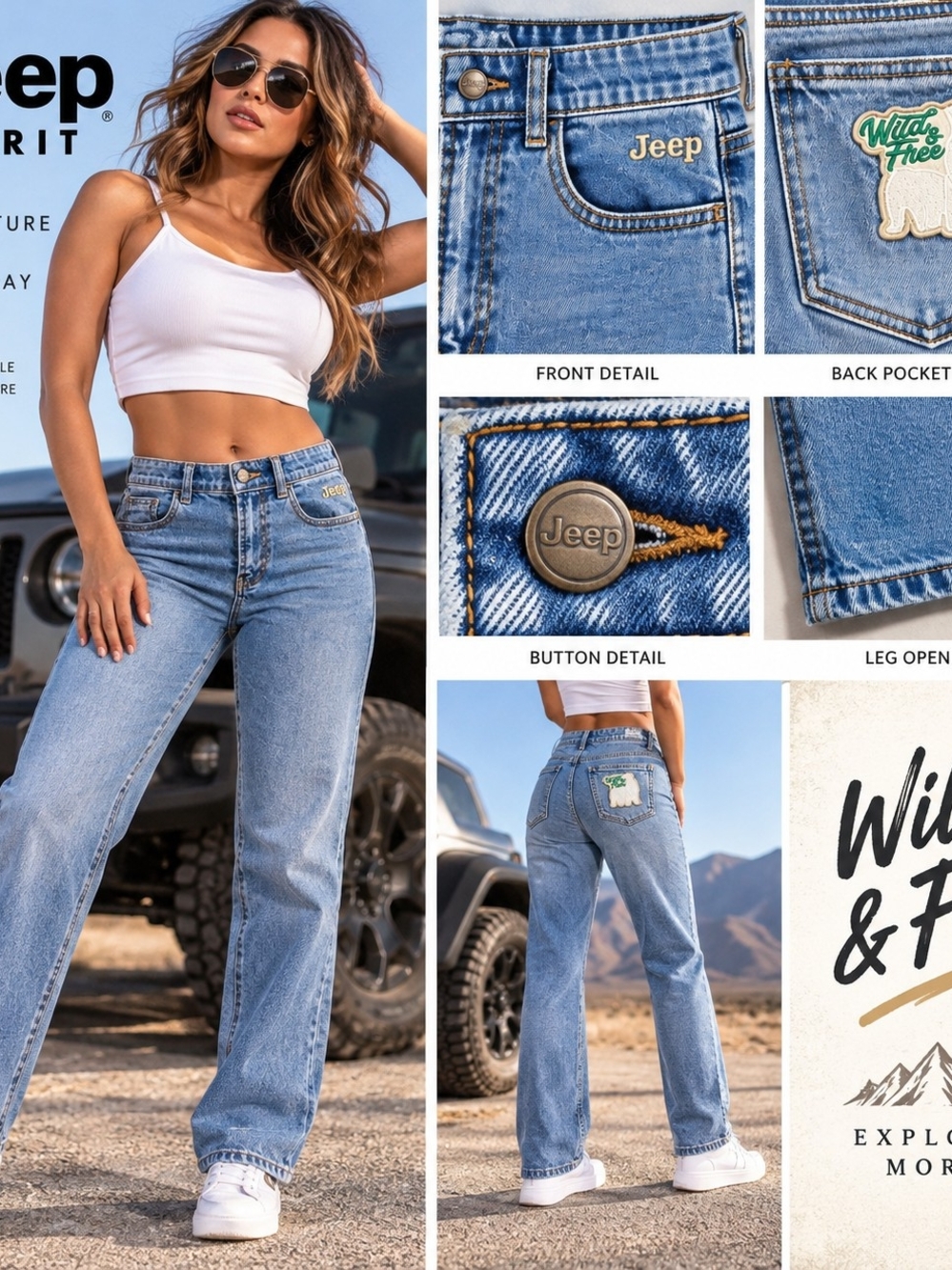 Jeep Spirit Jeans Womens Size 26 Blue High Rise Straight Leg Wild Free Bear Y2K